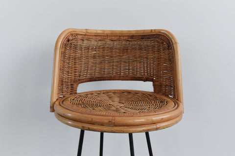 Vintage Single Rattan Swivel Bar Stool
