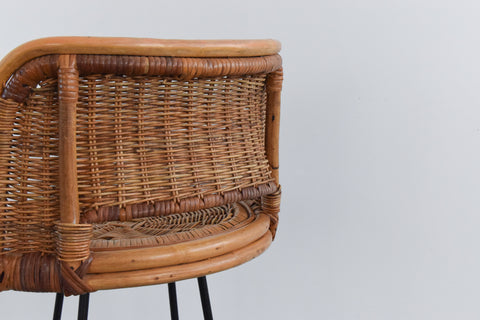 Vintage Single Rattan Swivel Bar Stool
