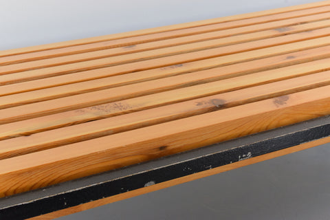 Vintage Swedish Pine and Metal Slatted Bench