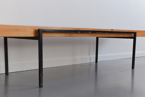 Vintage Swedish Pine and Metal Slatted Bench