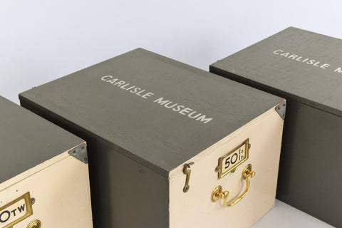 Vintage Wooden Ex-Museum of Carlisle Storage Box in Grey/Beige