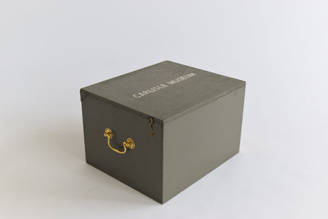 Vintage Wooden Ex-Museum of Carlisle Storage Box in Grey/Beige