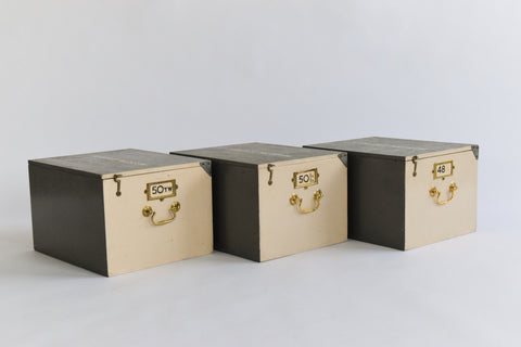 Vintage Wooden Ex-Museum of Carlisle Storage Box in Grey/Beige