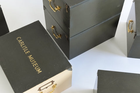 Vintage Wooden Ex-Museum of Carlisle Storage Box in Khaki Green
