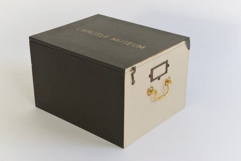 Vintage Wooden Ex-Museum of Carlisle Storage Box in Khaki Green