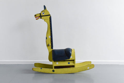 Vintage Wooden Folk Art Ride On Giraffe