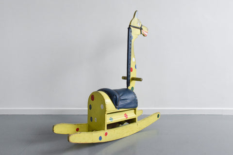 Vintage Wooden Folk Art Ride On Giraffe