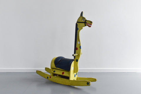 Vintage Wooden Folk Art Ride On Giraffe