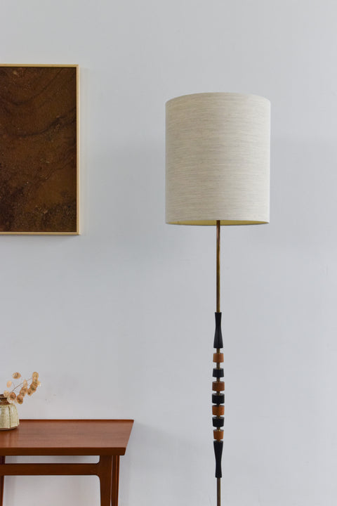 Vintage Wooden Sculptural Floor Lamp with New Shade