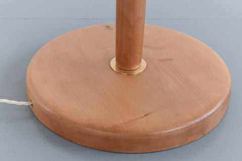 Vintage Wooden Standing Lamp with New Pleated White Shade