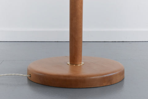 Vintage Wooden Standing Lamp with New Pleated White Shade