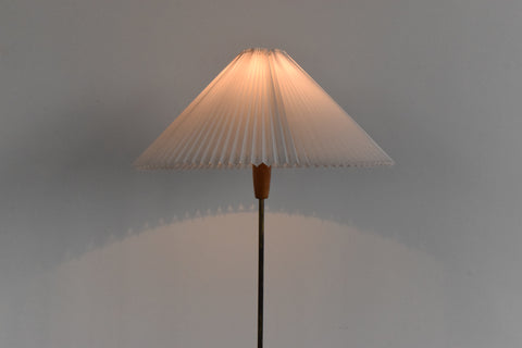 Vintage Wooden Standing Lamp with New Pleated White Shade
