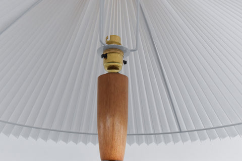 Vintage Wooden Standing Lamp with New Pleated White Shade
