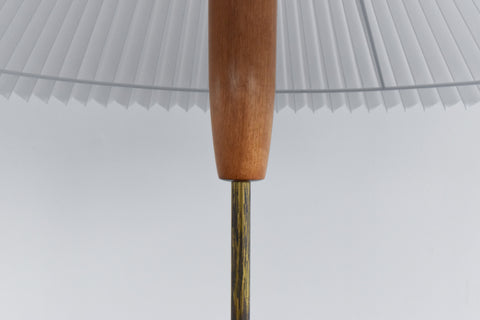 Vintage Wooden Standing Lamp with New Pleated White Shade