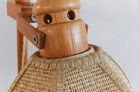 Vintage Small Wood and Rattan Adjustable Floor Lamp