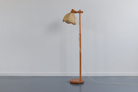 Vintage Small Wood and Rattan Adjustable Floor Lamp