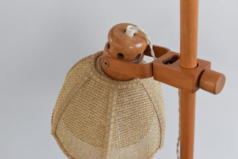 Vintage Small Wood and Rattan Adjustable Floor Lamp