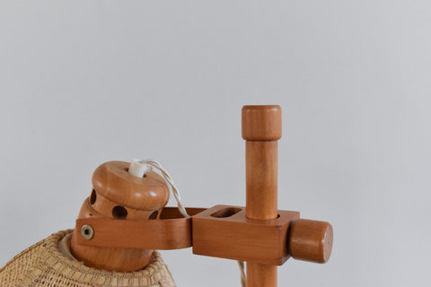 Vintage Small Wood and Rattan Adjustable Floor Lamp