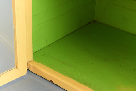 Vintage Yellow and Green Metal Industrial Glazed Cabinet