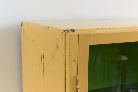 Vintage Yellow and Green Metal Industrial Glazed Cabinet