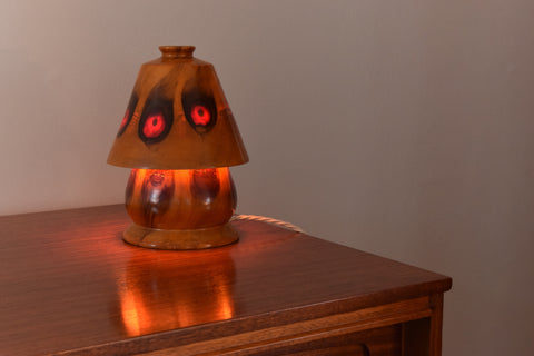 Vintage 1930s Small Brazilian Monkey Puzzle (Araucaria Araucana) Wooden Mushroom Table Lamp by Carlos Zipperer