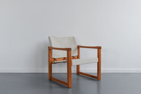 Vintage 1970s IKEA DIANA Pine Safari Arm Chair with Upholstered Seats