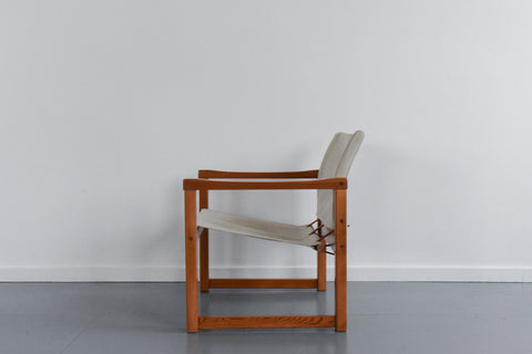 Vintage 1970s IKEA DIANA Pine Safari Arm Chair with Upholstered Seats
