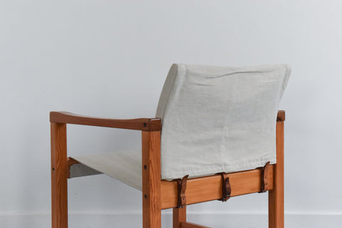 Vintage 1970s IKEA DIANA Pine Safari Arm Chair with Upholstered Seats