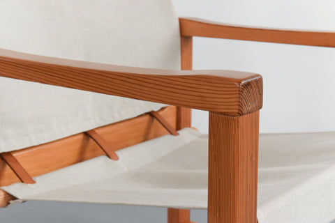 Vintage 1970s IKEA DIANA Pine Safari Arm Chair with Upholstered Seats