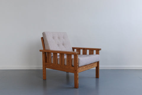 Vintage 1980s IKEA ARBOGA Pine Arm Chair with Upholstered Seats