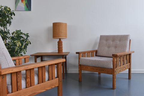 Vintage 1980s IKEA ARBOGA Pine Arm Chair with Upholstered Seats