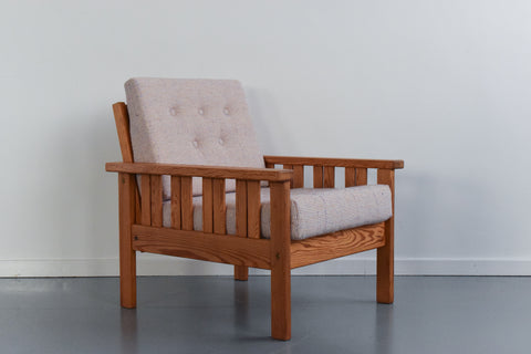 Vintage 1980s IKEA ARBOGA Pine Arm Chair with Upholstered Seats