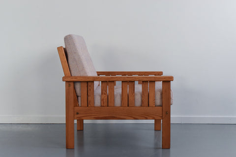 Vintage 1980s IKEA ARBOGA Pine Arm Chair with Upholstered Seats