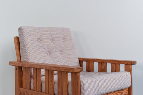 Vintage 1980s IKEA ARBOGA Pine Arm Chair with Upholstered Seats