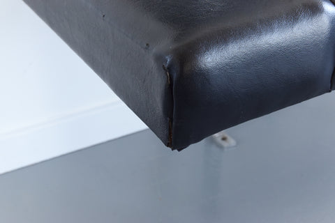 Vintage Black Vinyl, Steel and Teak Bench from Carlisle's Civic Centre Council Chamber
