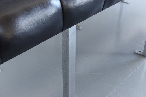 Vintage Black Vinyl, Steel and Teak Bench from Carlisle's Civic Centre Council Chamber