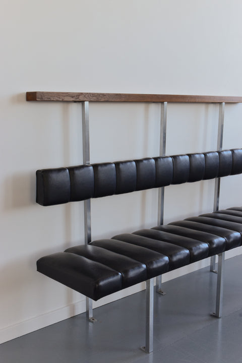 Vintage Black Vinyl, Steel and Teak Bench from Carlisle's Civic Centre Council Chamber