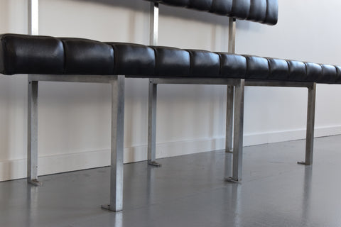 Vintage Black Vinyl, Steel and Teak Bench from Carlisle's Civic Centre Council Chamber