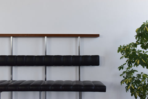 Vintage Black Vinyl, Steel and Teak Bench from Carlisle's Civic Centre Council Chamber