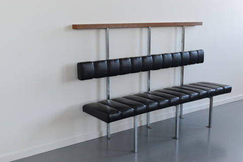Vintage Black Vinyl, Steel and Teak Bench from Carlisle's Civic Centre Council Chamber