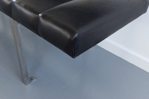 Vintage Black Vinyl, Steel and Teak Bench from Carlisle's Civic Centre Council Chamber