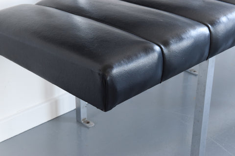 Vintage Black Vinyl, Steel and Teak Bench from Carlisle's Civic Centre Council Chamber