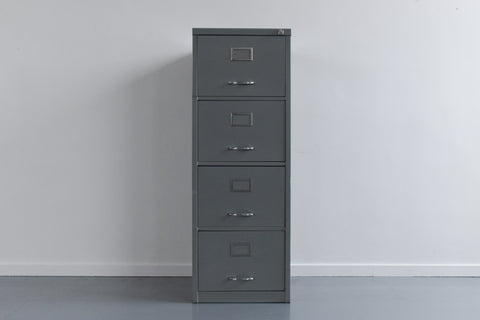 Vintage Grey Four Drawer Metal Filing Cabinet
