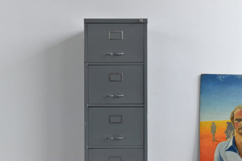Vintage Grey Four Drawer Metal Filing Cabinet
