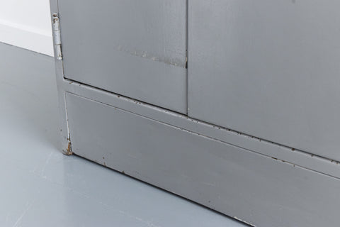 Vintage Grey Metal Industrial Double Door Locker / Cabinet