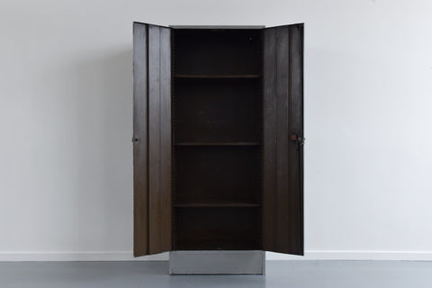 Vintage Grey Metal Industrial Double Door Locker / Cabinet