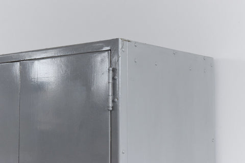 Vintage Grey Metal Industrial Double Door Locker / Cabinet
