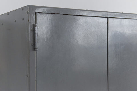 Vintage Grey Metal Industrial Double Door Locker / Cabinet
