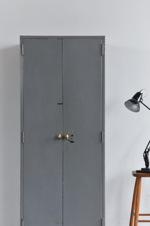 Vintage Grey Metal Industrial Double Door Locker / Cabinet