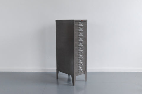Vintage Industrial Grey 21 Drawer Metal Filing Cabinet by Stor